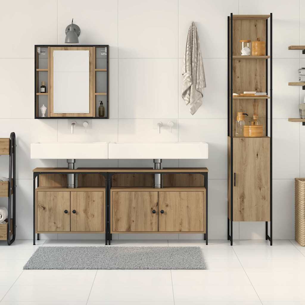 Badezimmerschrankset mit Regal mit Tür 4 pcs Eiche handwerklich
