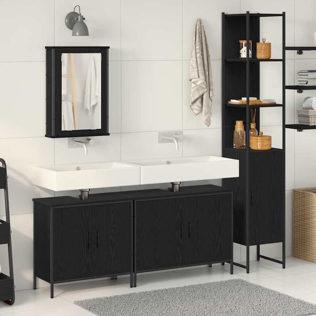 Badezimmermöbel Set mit Regal 4 pcs Schwarz 33 x 33 x 185.5 cm