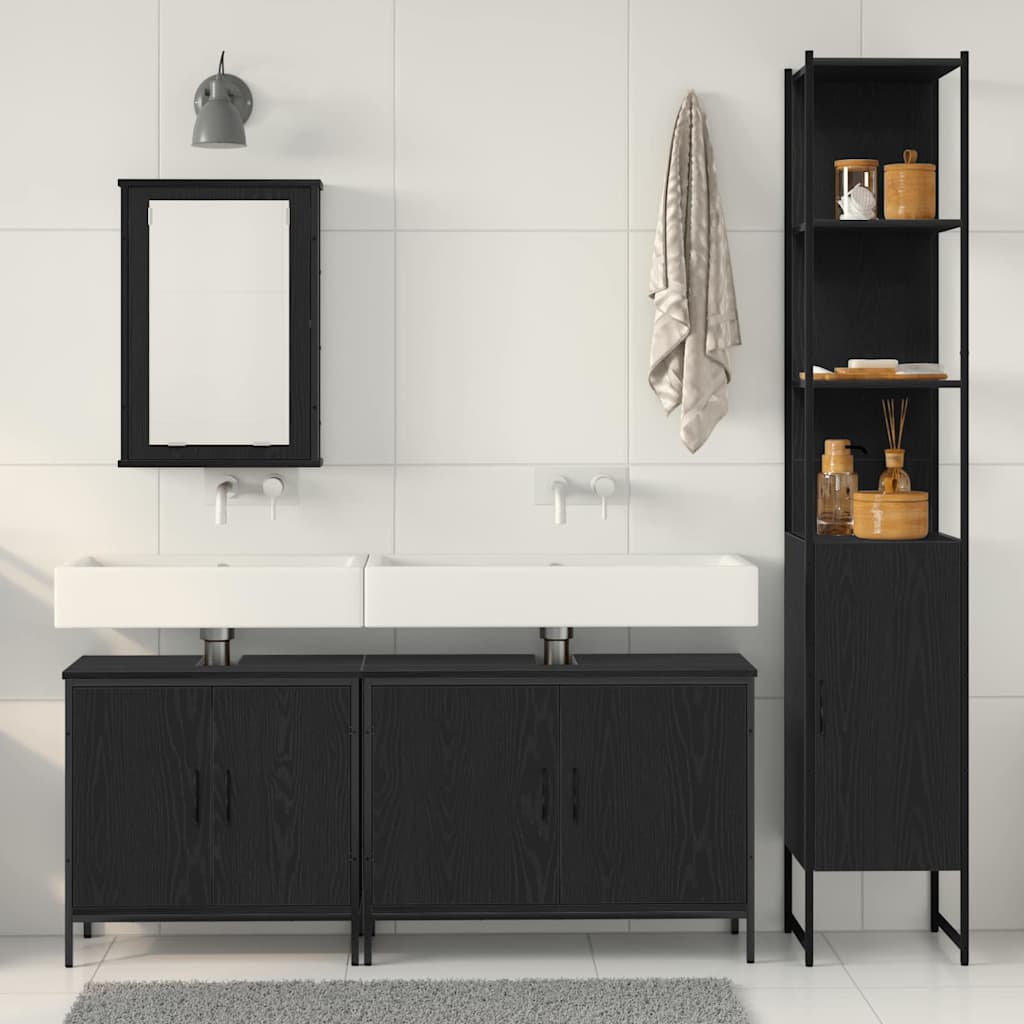 Badezimmermöbel Set mit Regal 4 pcs Schwarz 33 x 33 x 185.5 cm