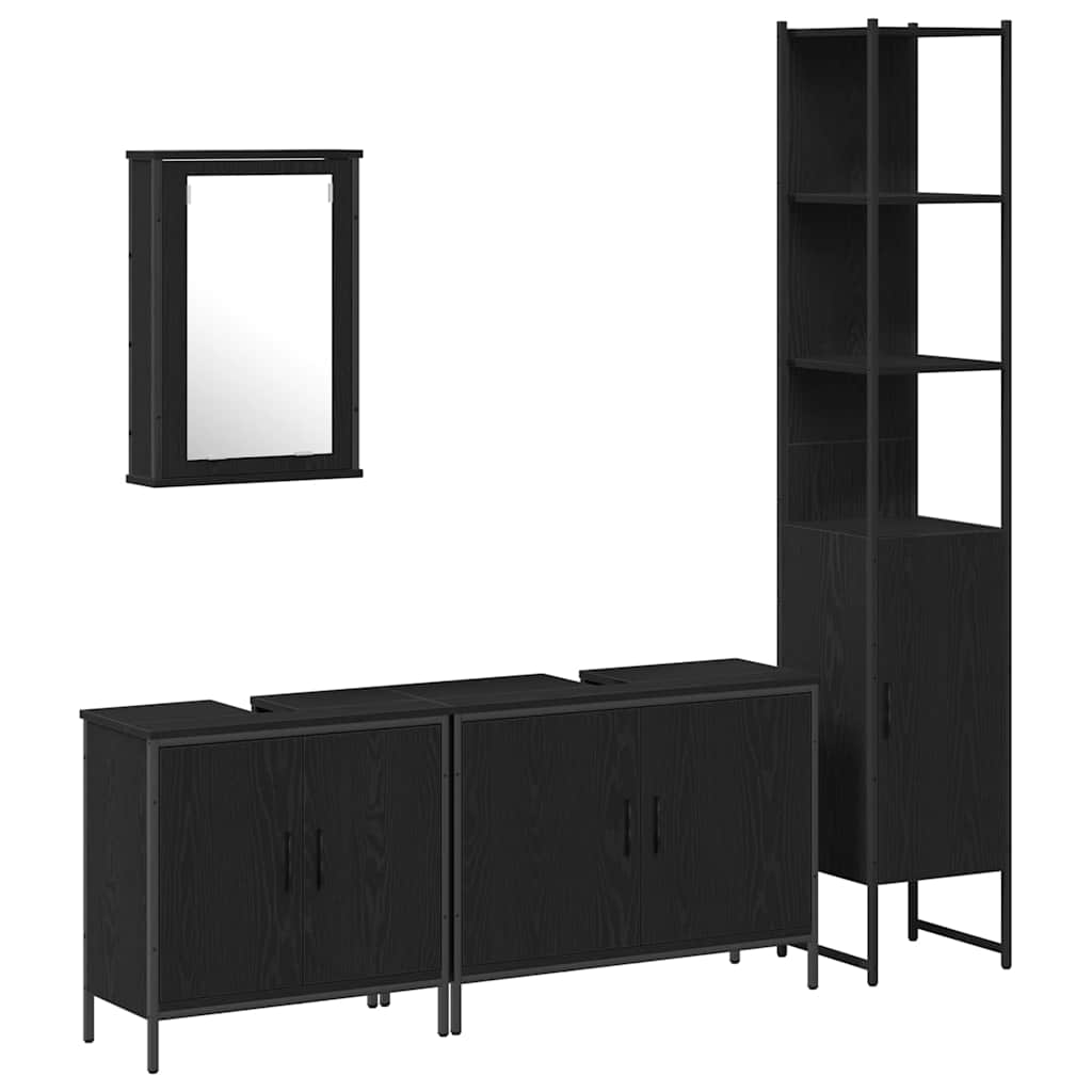 Badezimmermöbel Set mit Regal 4 pcs Schwarz 33 x 33 x 185.5 cm