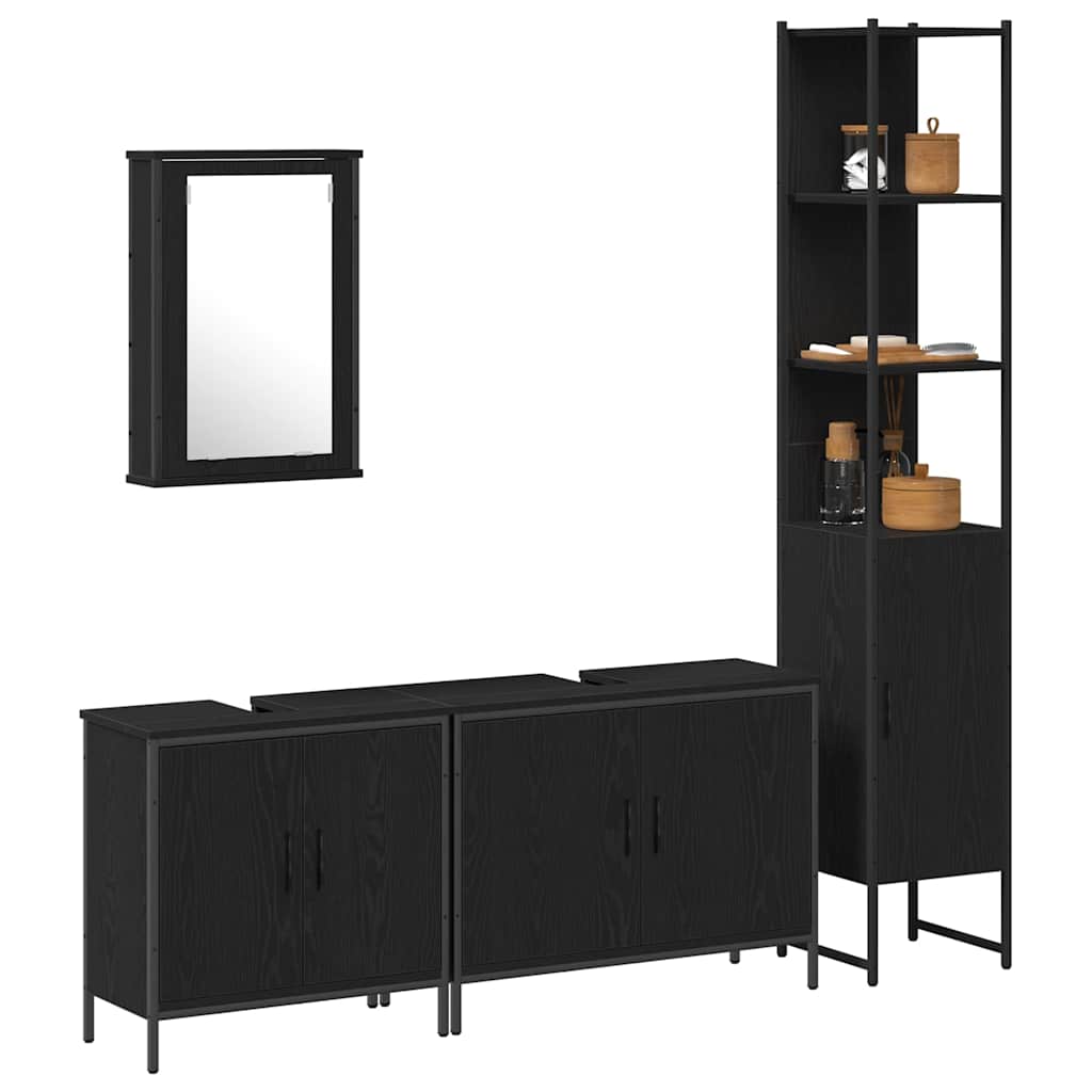 Badezimmermöbel Set mit Regal 4 pcs Schwarz 33 x 33 x 185.5 cm