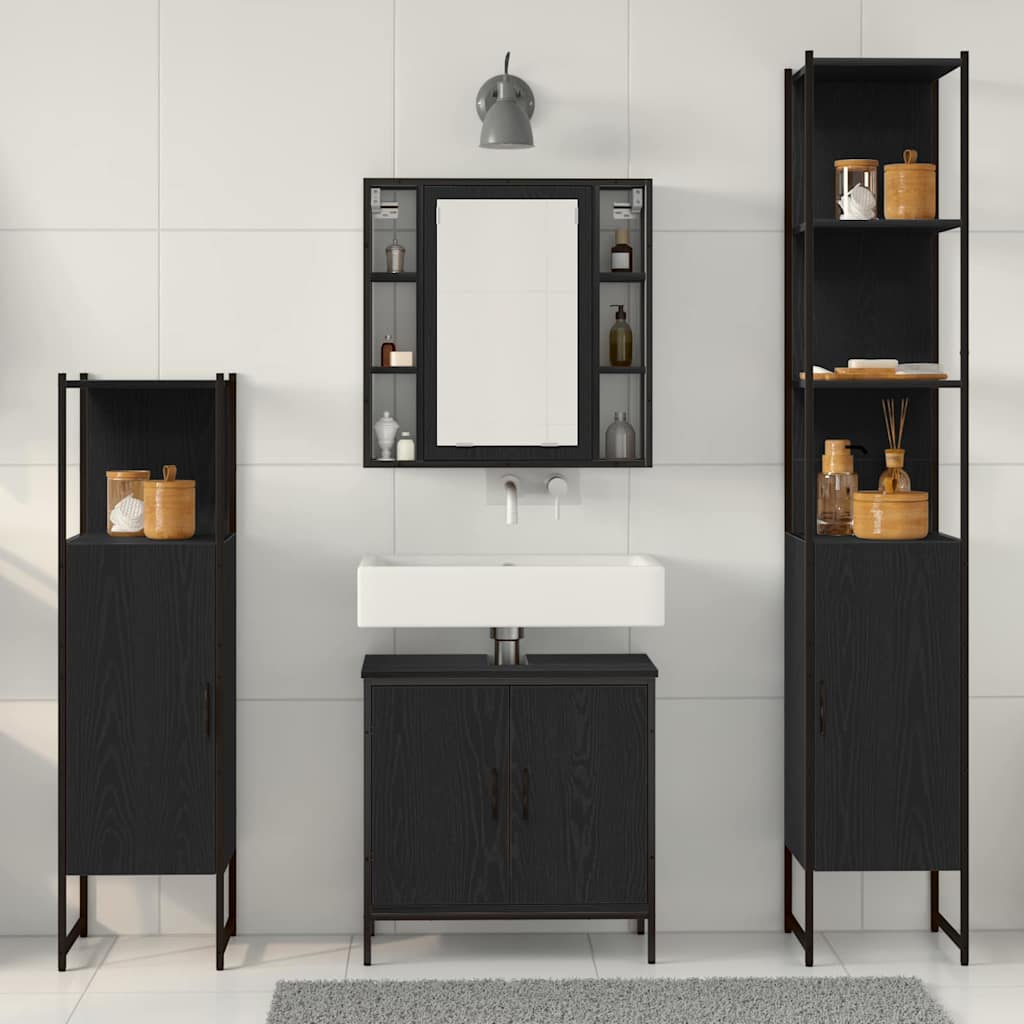 Badezimmermöbel Set mit Regal 4 pcs Schwarz 33 x 33 x 185.5 cm
