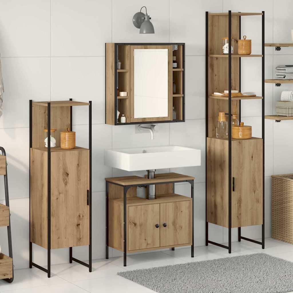 Badezimmerschrankset mit Regal mit Tür 4 pcs Eiche handwerklich