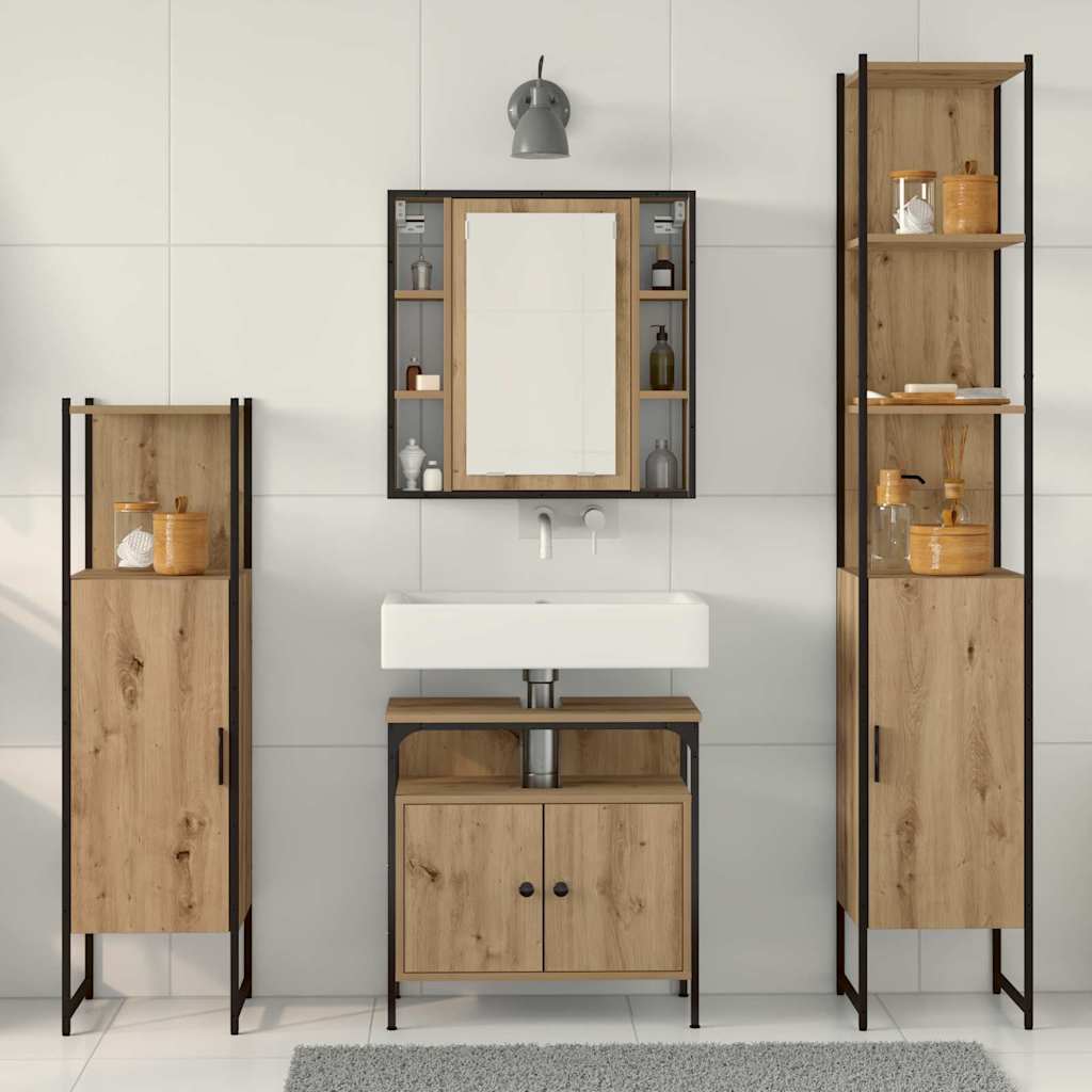 Badezimmerschrankset mit Regal mit Tür 4 pcs Eiche handwerklich