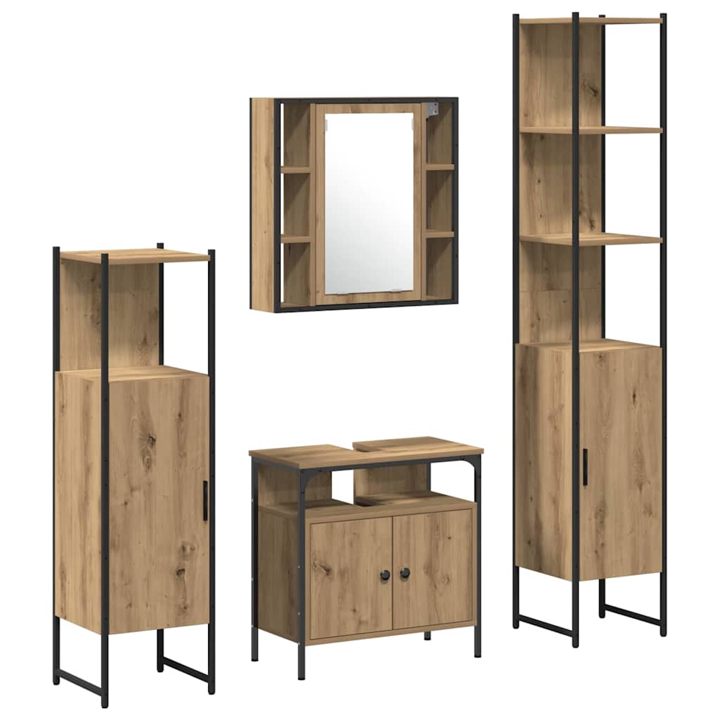 Badezimmerschrankset mit Regal mit Tür 4 pcs Eiche handwerklich