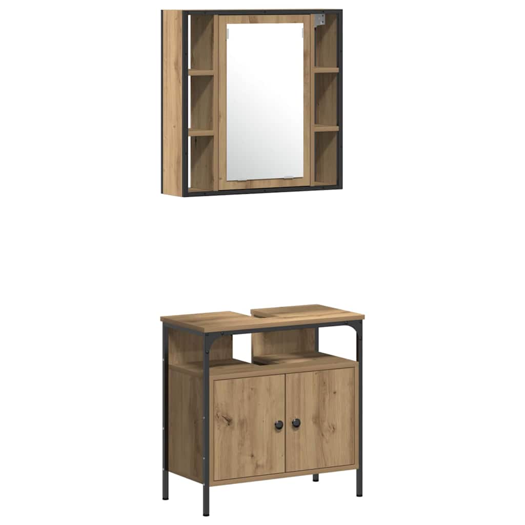Badezimmerschrankset mit Regal mit Tür 4 pcs Eiche handwerklich