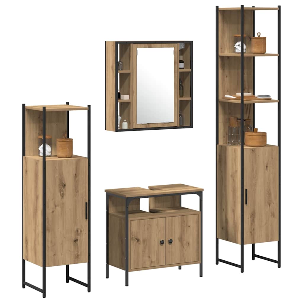 Badezimmerschrankset mit Regal mit Tür 4 pcs Eiche handwerklich