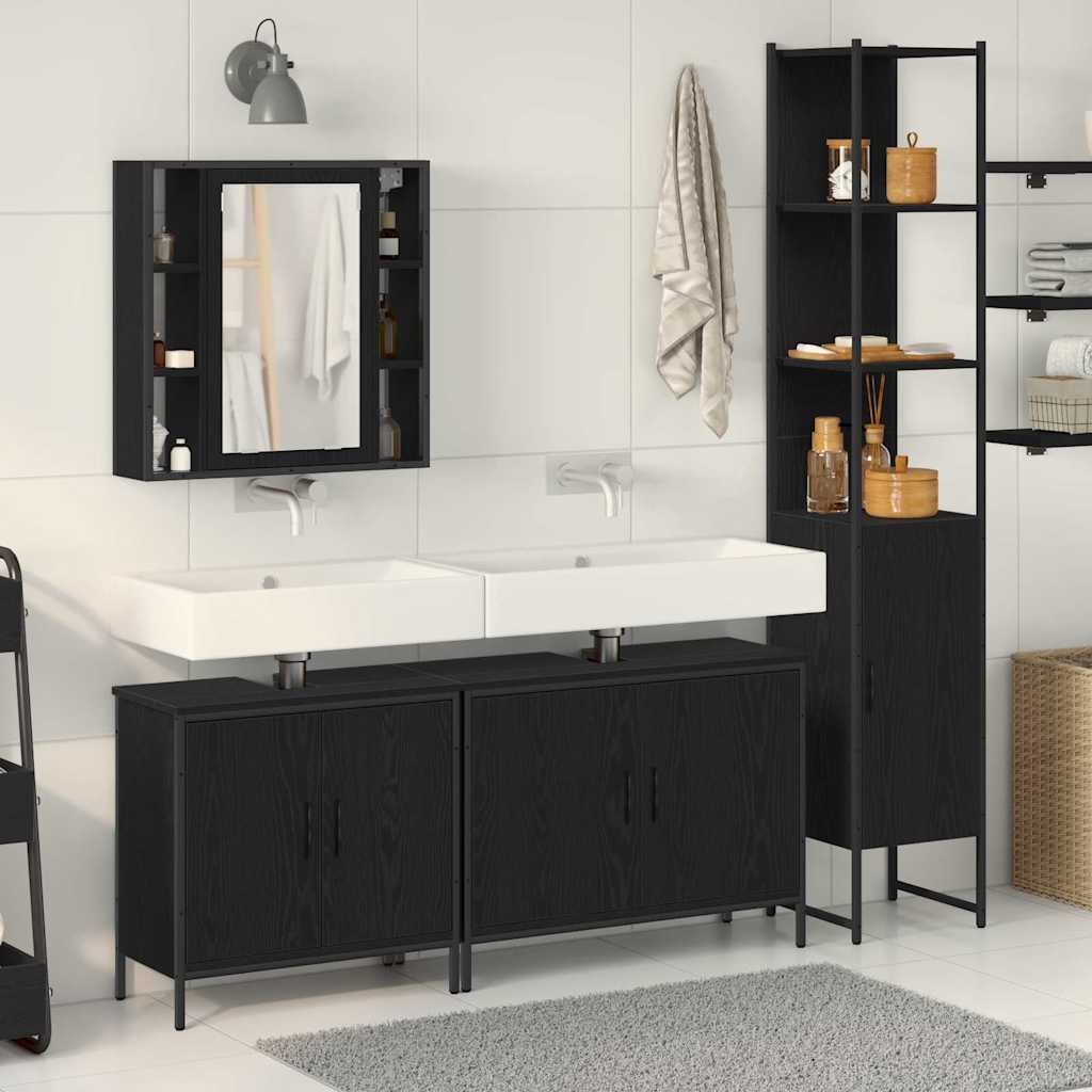 Badezimmermöbel Set mit Regal 4 pcs Schwarz 33 x 33 x 185.5 cm