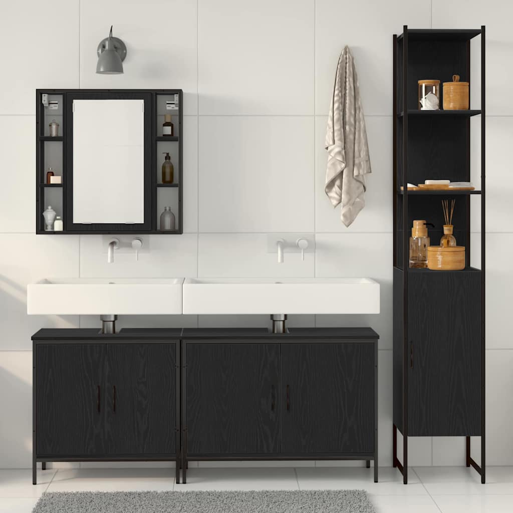 Badezimmermöbel Set mit Regal 4 pcs Schwarz 33 x 33 x 185.5 cm