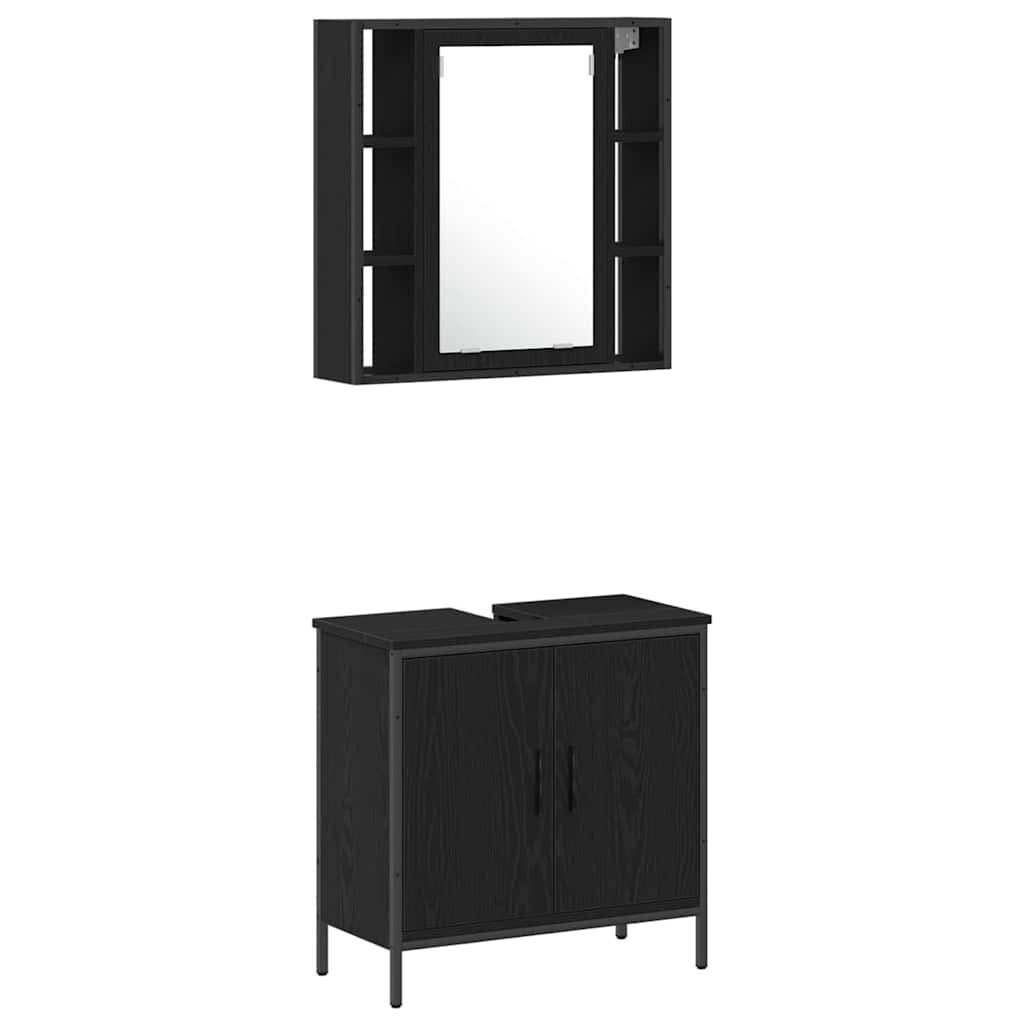 Badezimmermöbel Set mit Regal 4 pcs Schwarz 33 x 33 x 185.5 cm