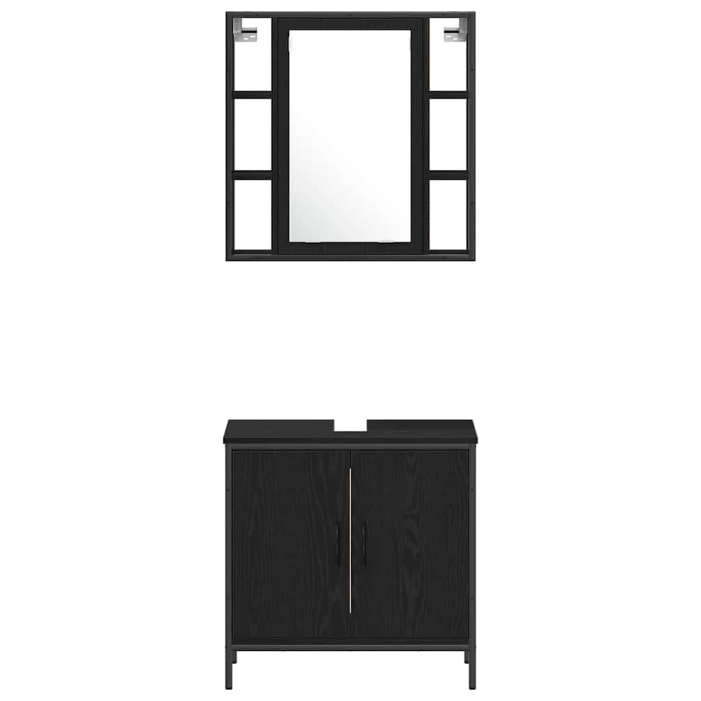 Badezimmermöbel Set mit Regal 4 pcs Schwarz 33 x 33 x 185.5 cm
