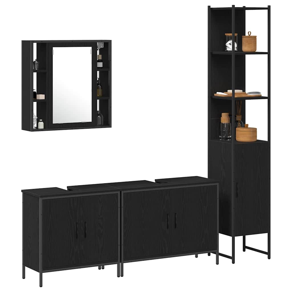 Badezimmermöbel Set mit Regal 4 pcs Schwarz 33 x 33 x 185.5 cm