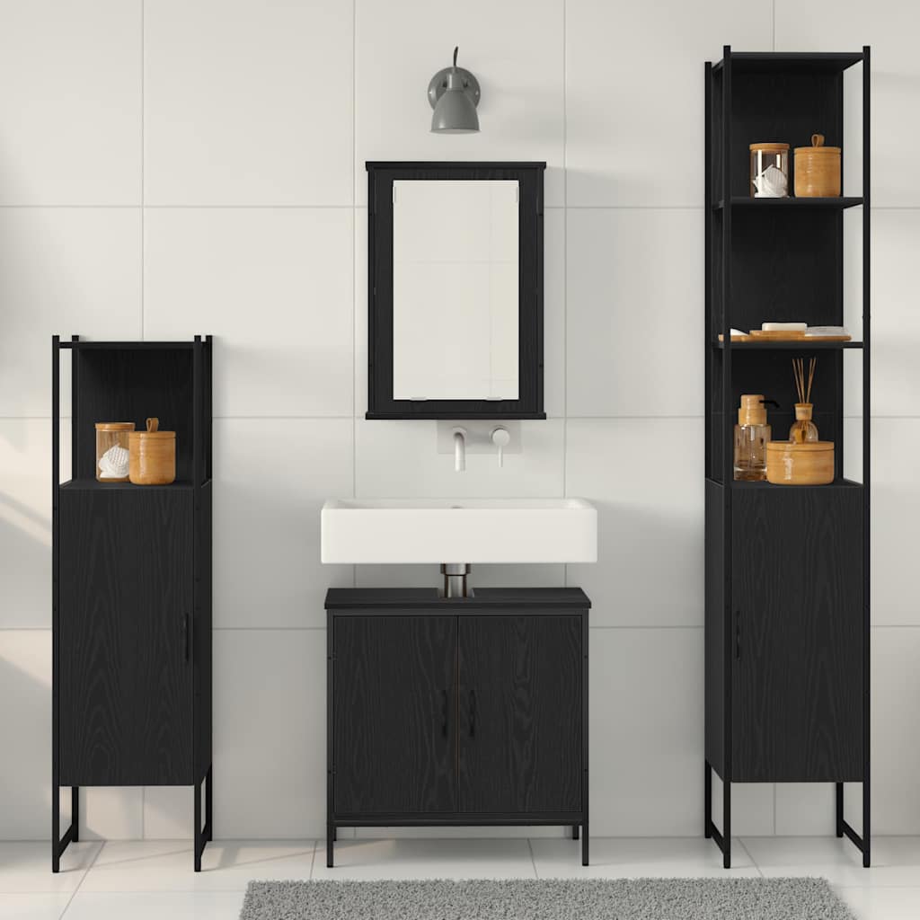 Badezimmermöbel Set mit Regal 4 pcs Schwarz 33 x 33 x 185.5 cm