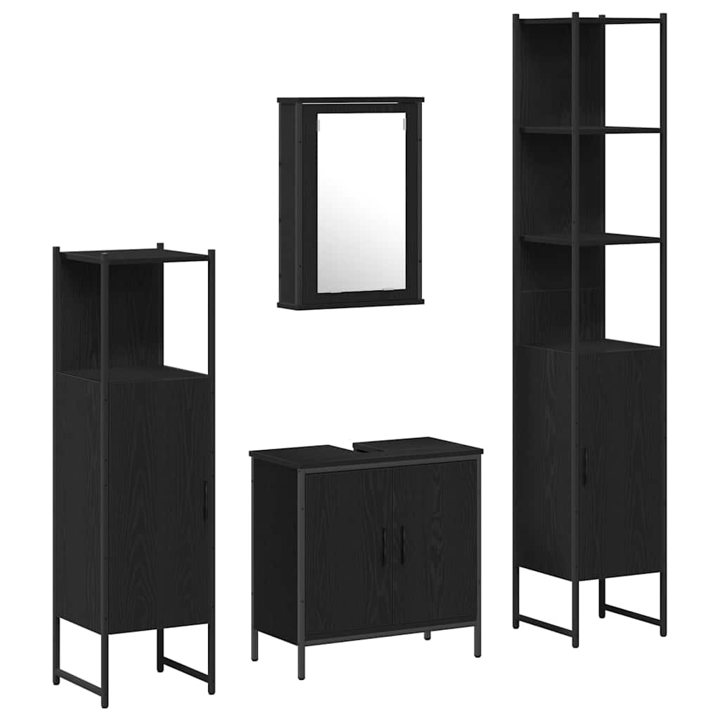 Badezimmermöbel Set mit Regal 4 pcs Schwarz 33 x 33 x 185.5 cm