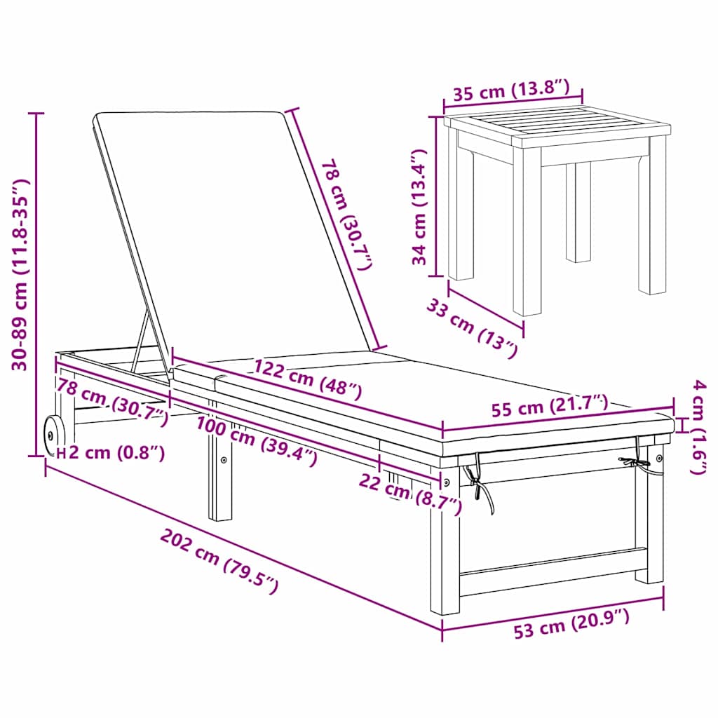 Sonnenliege Braun 202 x 53 x 89 cm Massivholz Akazie