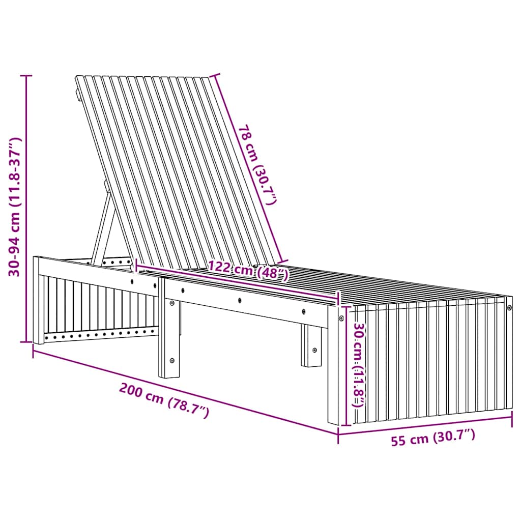 Sonnenliege 1-Person Braun 200 x 55 x 94cm Massivholz Akazie