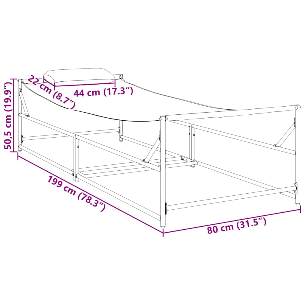 Sonnenliege Anthrazit 200 x 74 x 73 cm Textilene und Stahl