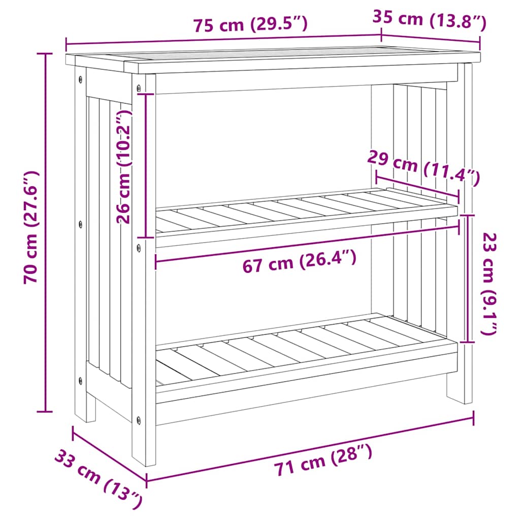 Garten-Schrank mit Regal Braun 75 x 35 x 70cm Massivholz Akazie
