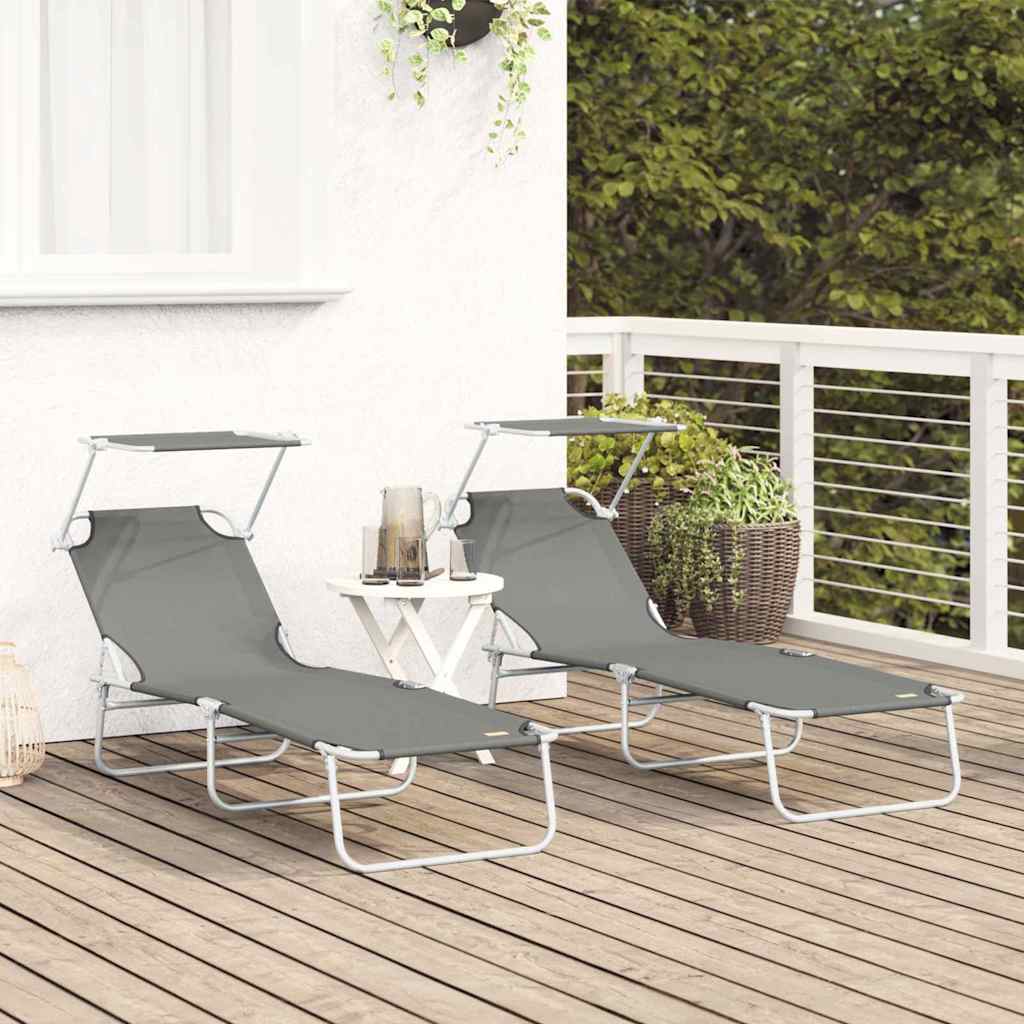 Sonnenliege 2-Person 2 pcs Grau 58 x 188 x 77cm Stoff