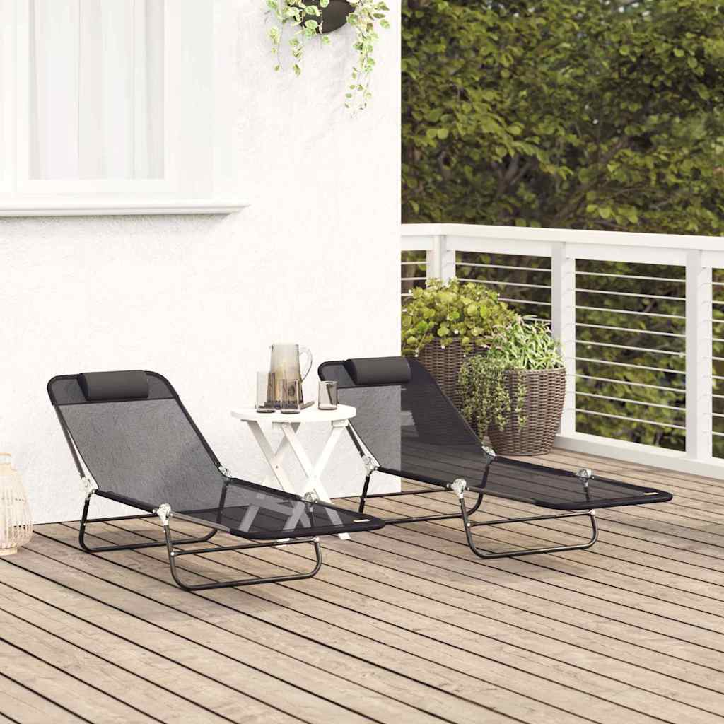 Klappbare Sonnenliege 2-Person 2 pcs Schwarz 182 x 55 x 85,5 cm