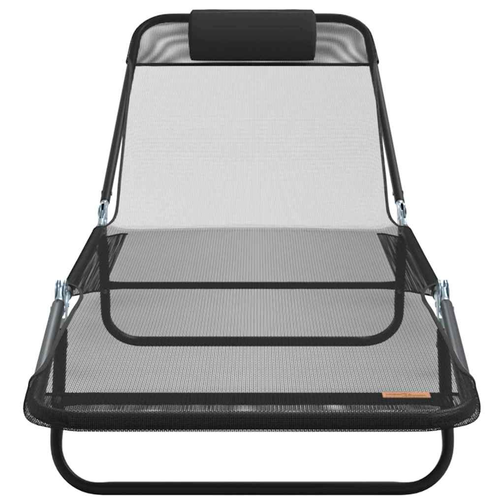 Klappbare Sonnenliege 2-Person 2 pcs Schwarz 182 x 55 x 85,5 cm
