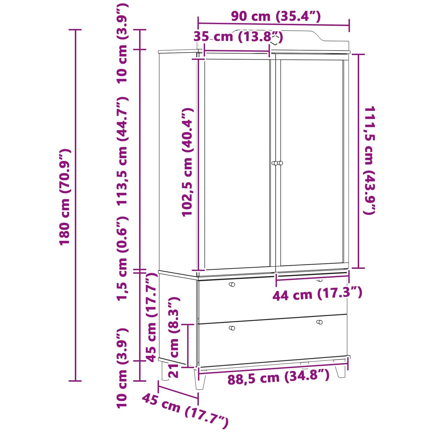Kreative Aufbewahrung für Kinder ROROS Weiß 90 x 45 x 180 cm