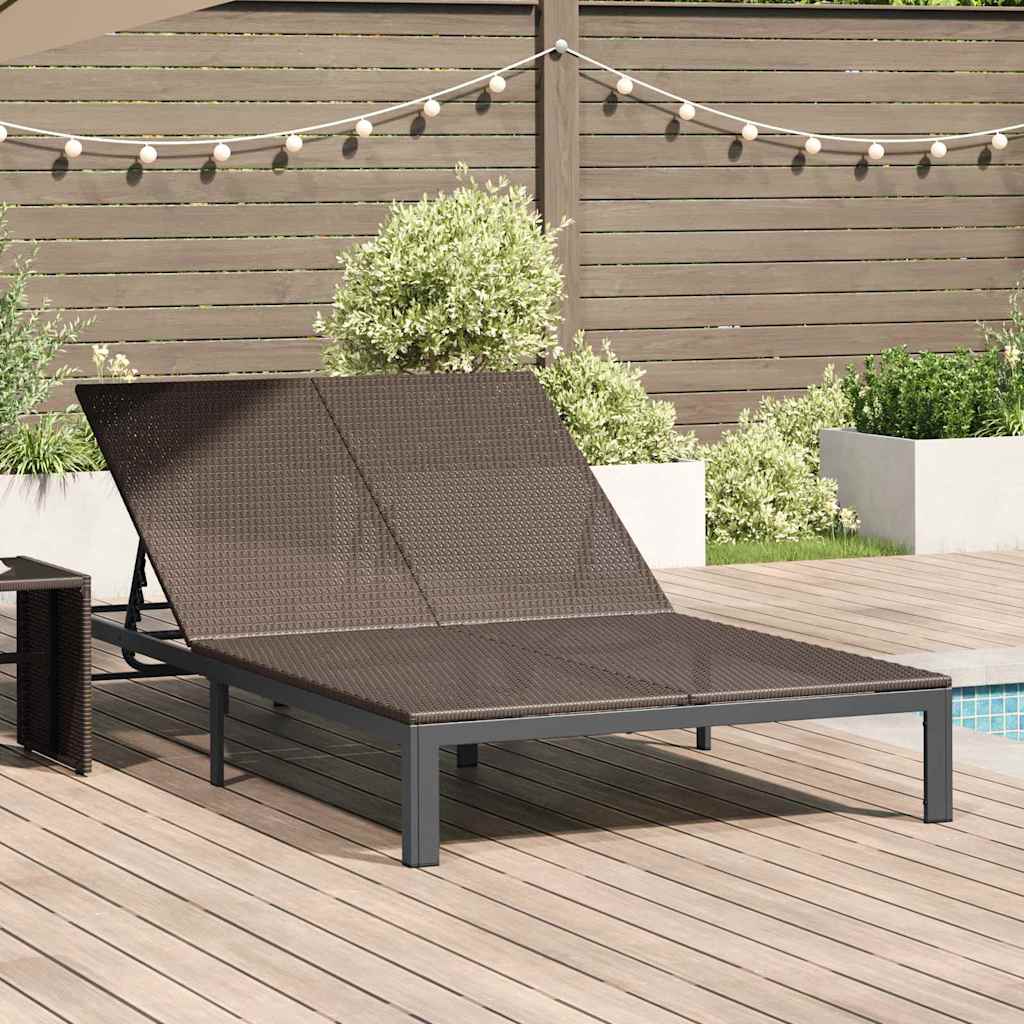 Sonnenliege 2-Person Braun 60 x 200 x 27cm Poly-Rattan