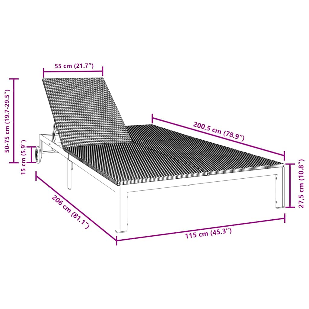 Sonnenliege 2-Person Braun 60 x 200 x 27cm Poly-Rattan