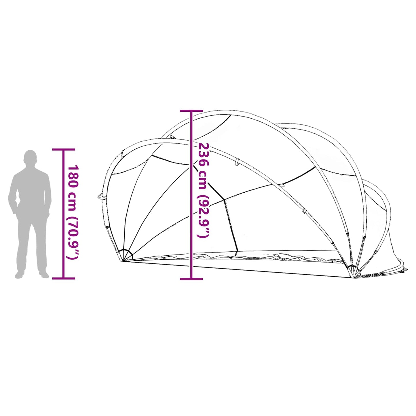 Pool-Dome 500 x 500 x 236 cm 185T Polyester mit PU-Beschichtung
