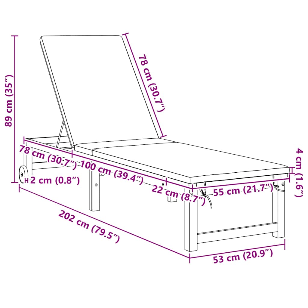 Sonnenliege 2 pcs Braun 53 x 202 x 89cm Massivholz Akazie