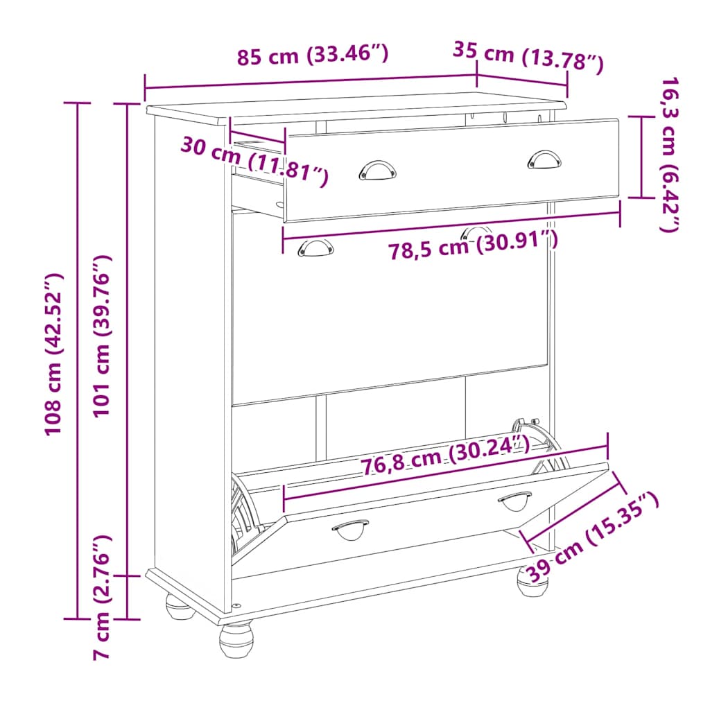 Schuhschrank ASKIM Weiß 85 x 35 x 108 cm Massives Kiefernholz