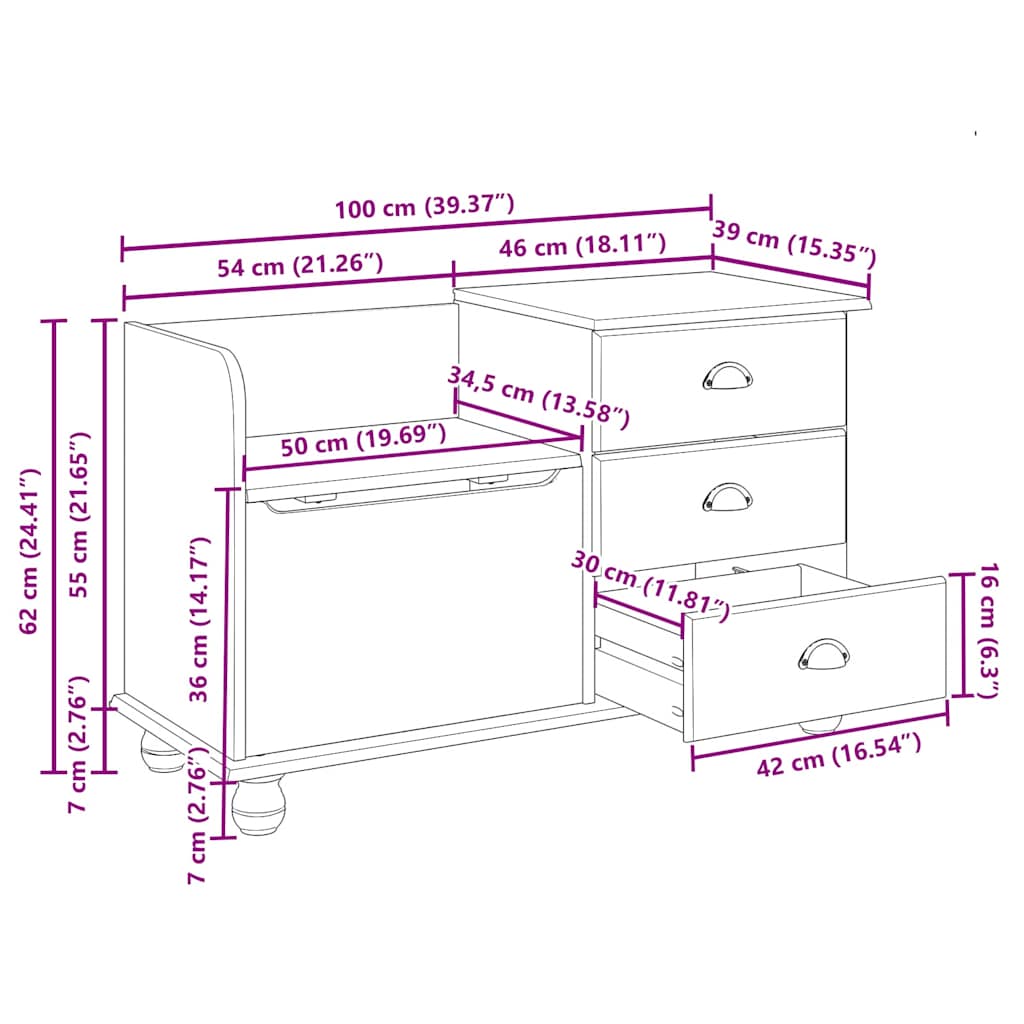Sitzbank mit Stauraum mit Speicher ASKIM Braun 100 x 39 x 62 cm