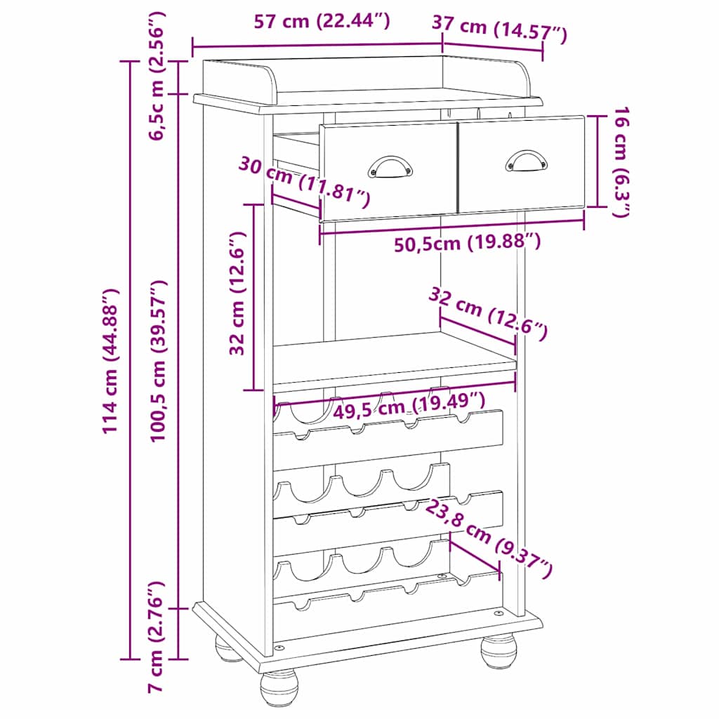 Weinschrank ASKIM Honigwachs 57 x 37 x 114 cm
