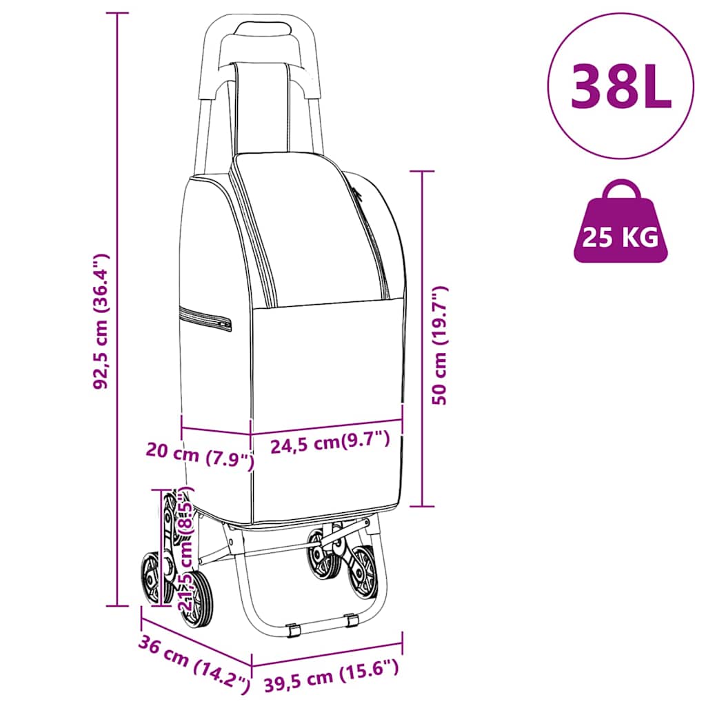 Einkaufswagen Schwarz 39,5 x 33 x 93 cm Oxford-stoff