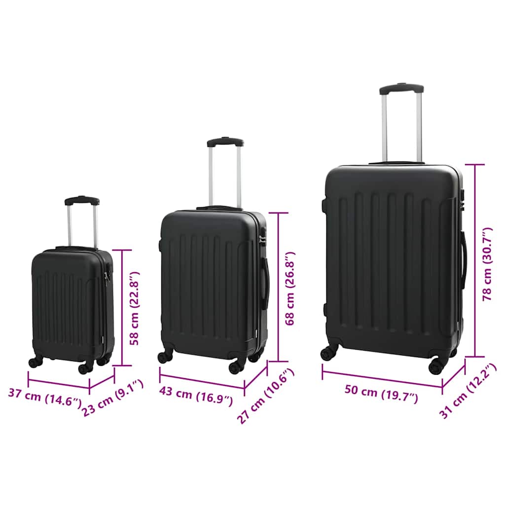 Koffer 3 stk. Schwarz 50 x 31 x 78 cm ABS Kunststoff