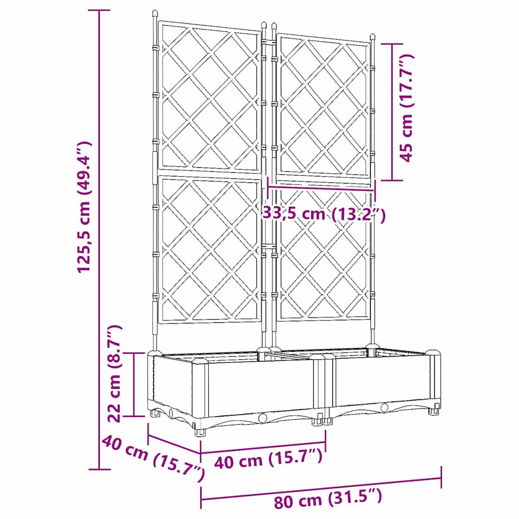 Garten-Pflanzgefäß 2 Stk. Schwarz 80 x 40 x 125,5 cm PP