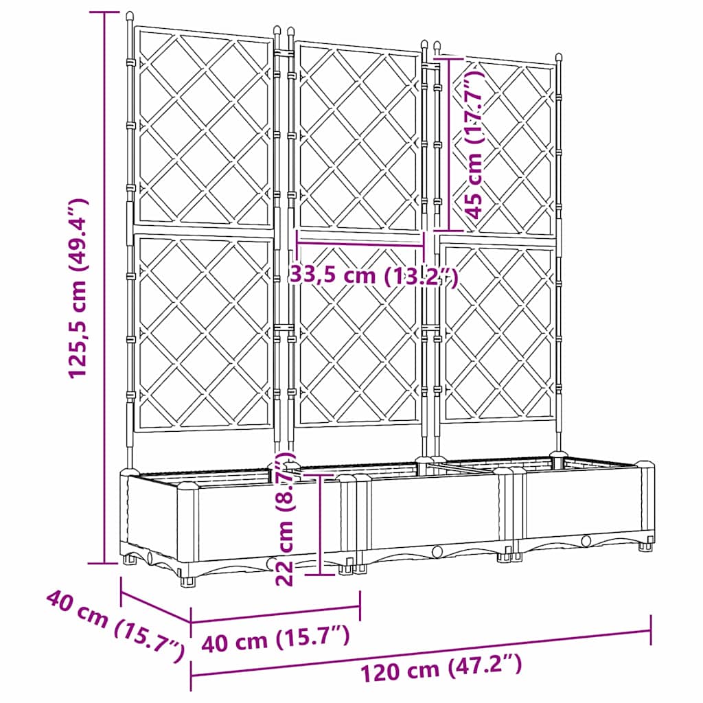 Garten-Pflanzgefäß 3 Stk. Schwarz 120 x 40 x 125,5 cm PP