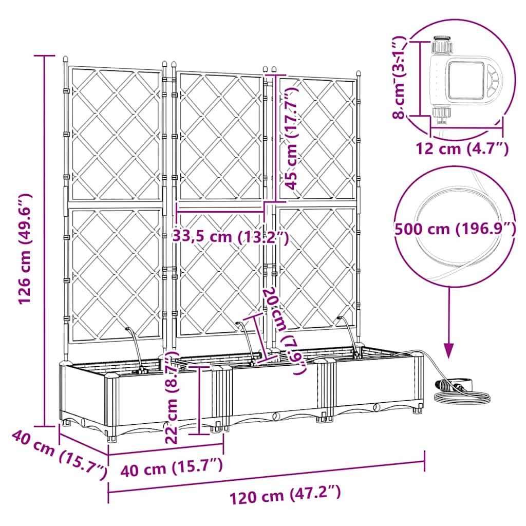 Garten-Pflanzgefäß 3 Stk. Hellgrau 120 x 40 x 126 cm PP