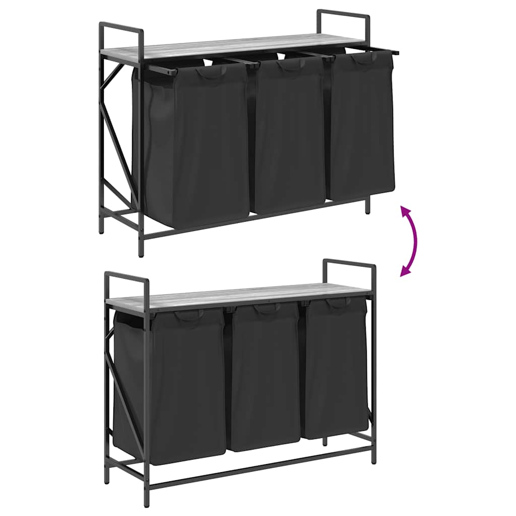 Panier à linge 3 compartiments avec étagère Gris Sonoma
