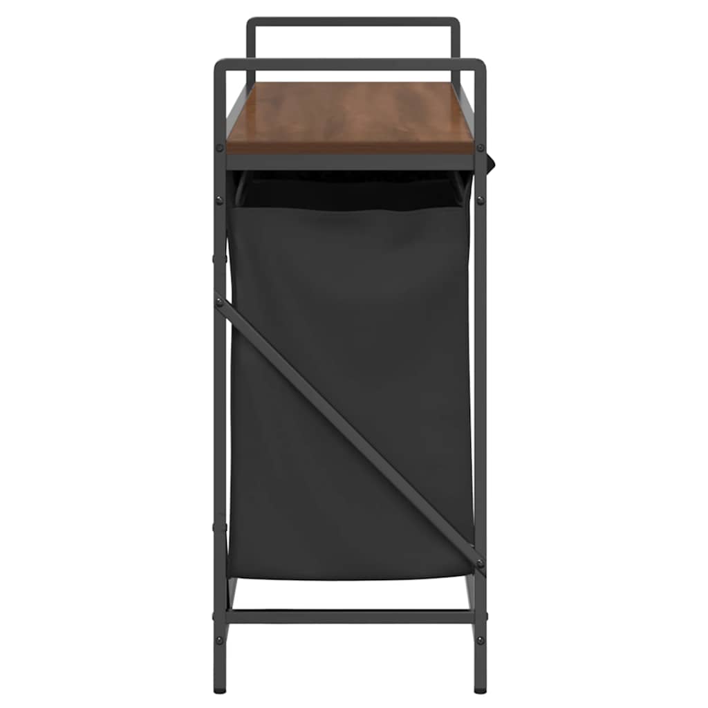 Panier à linge 3 compartiments avec étagère aspect chêne marron
