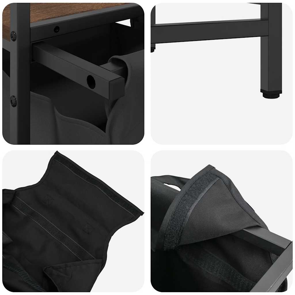 Panier à linge 3 compartiments avec étagère aspect chêne marron