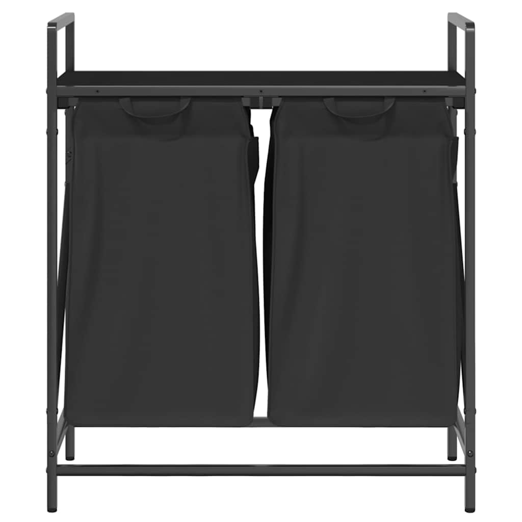 Panier à linge 2 compartiments avec étagère aspect chêne noir