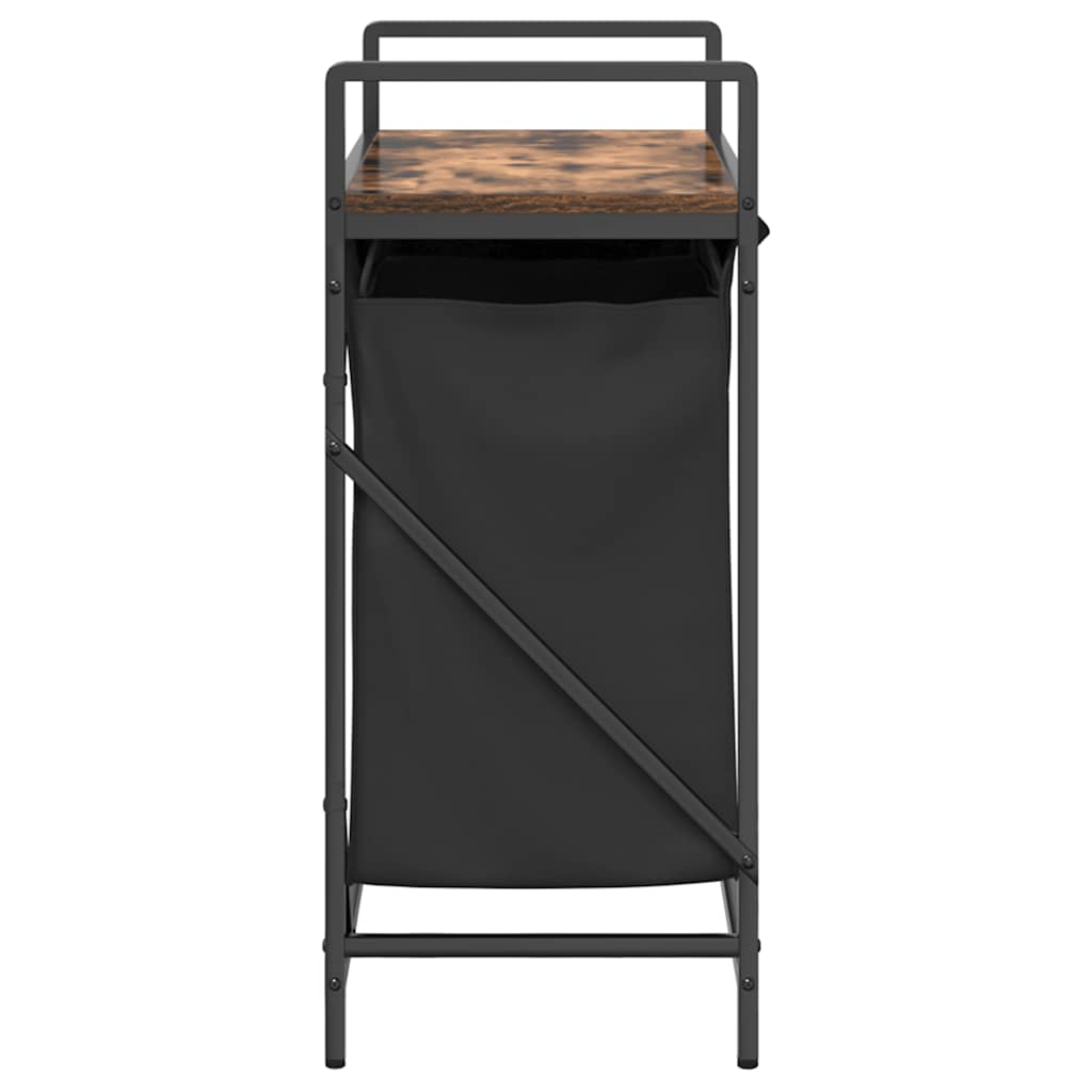 Panier à linge 2 compartiments avec étagère en chêne fumé