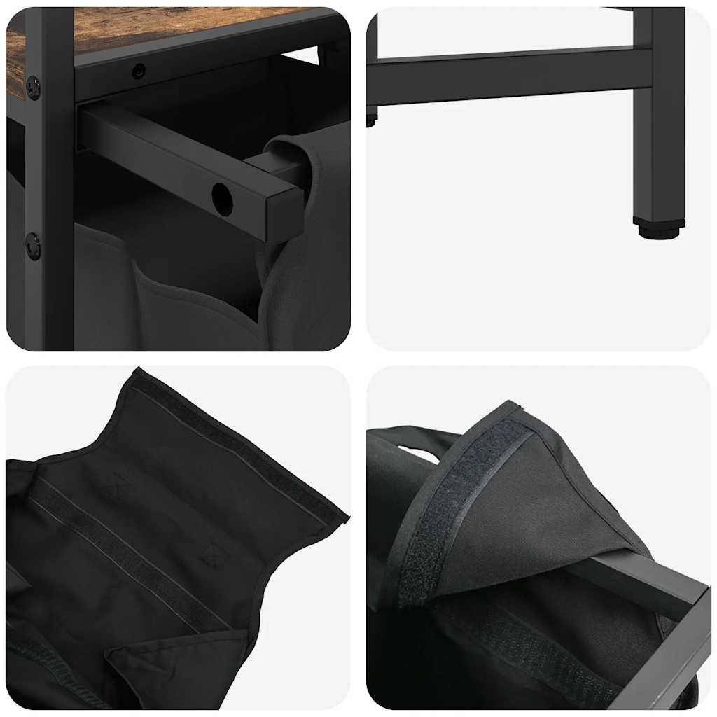 Panier à linge 2 compartiments avec étagère en chêne fumé
