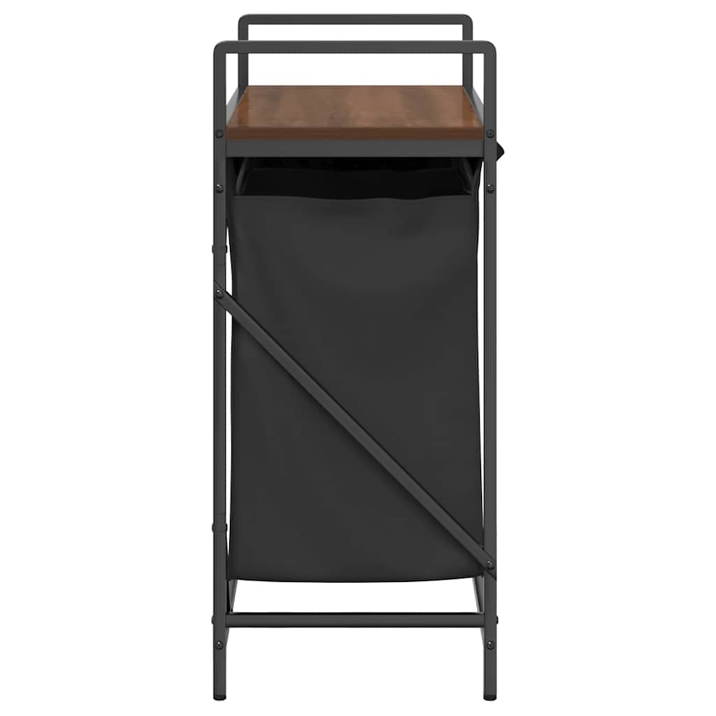 Panier à linge 2 compartiments avec étagère aspect chêne marron
