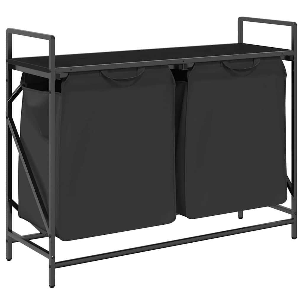 Panier à linge 2 compartiments avec étagère aspect chêne noir