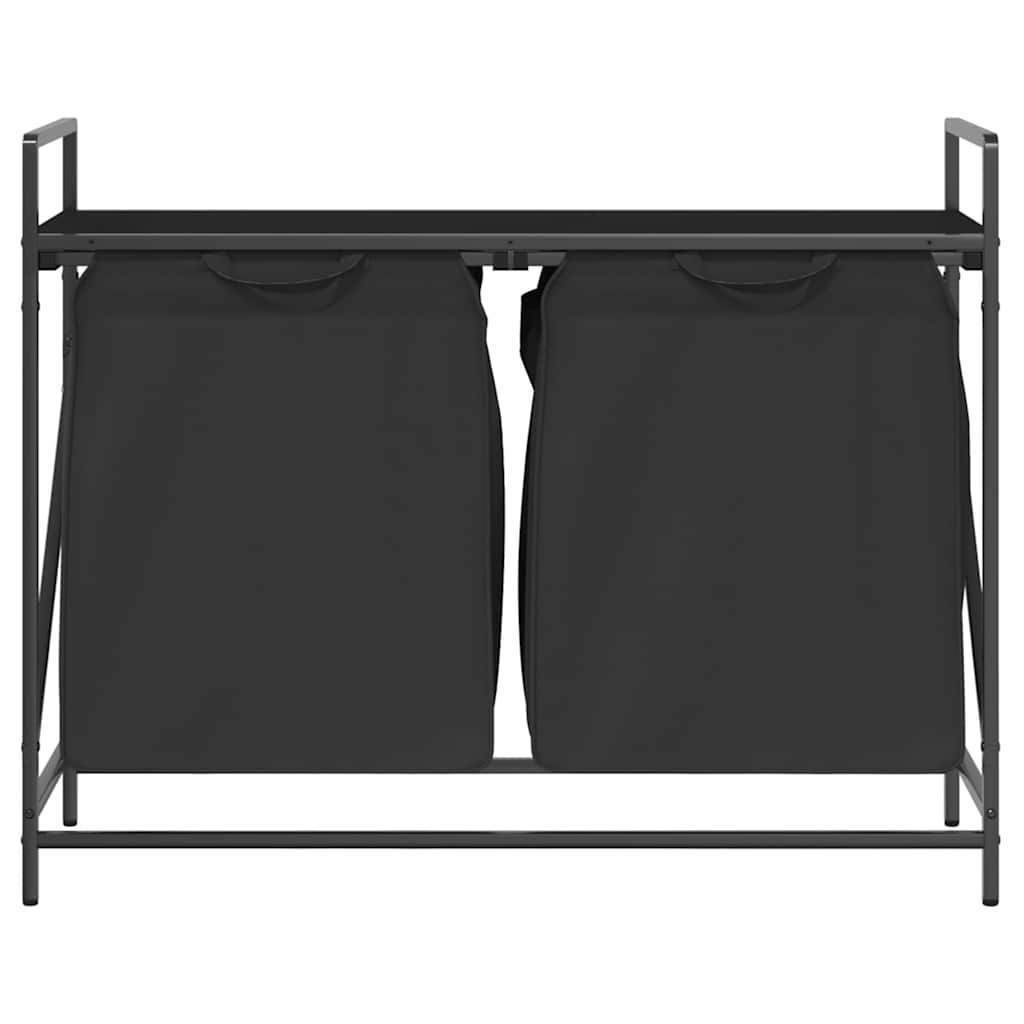 Panier à linge 2 compartiments avec étagère aspect chêne noir