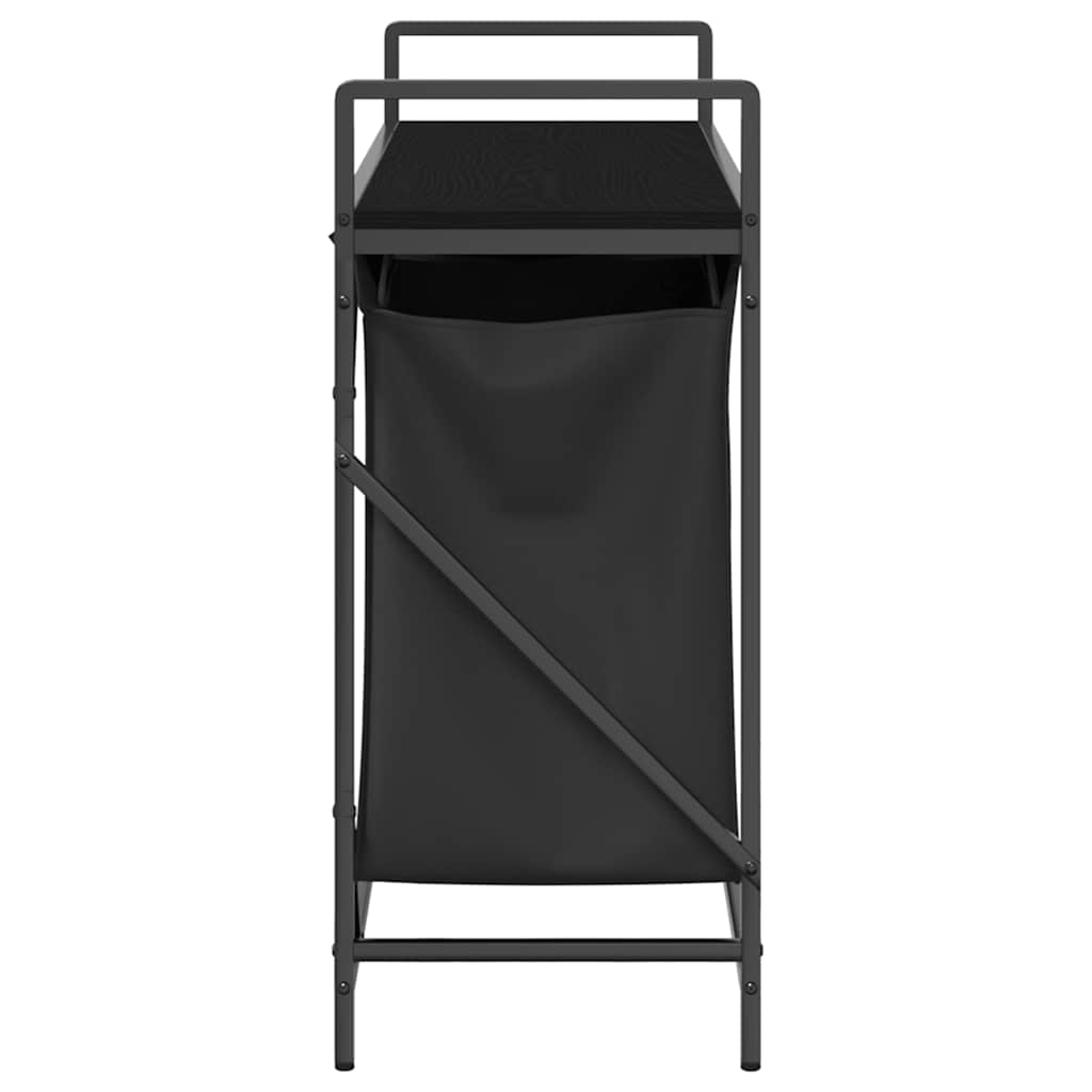 Panier à linge 2 compartiments avec étagère aspect chêne noir