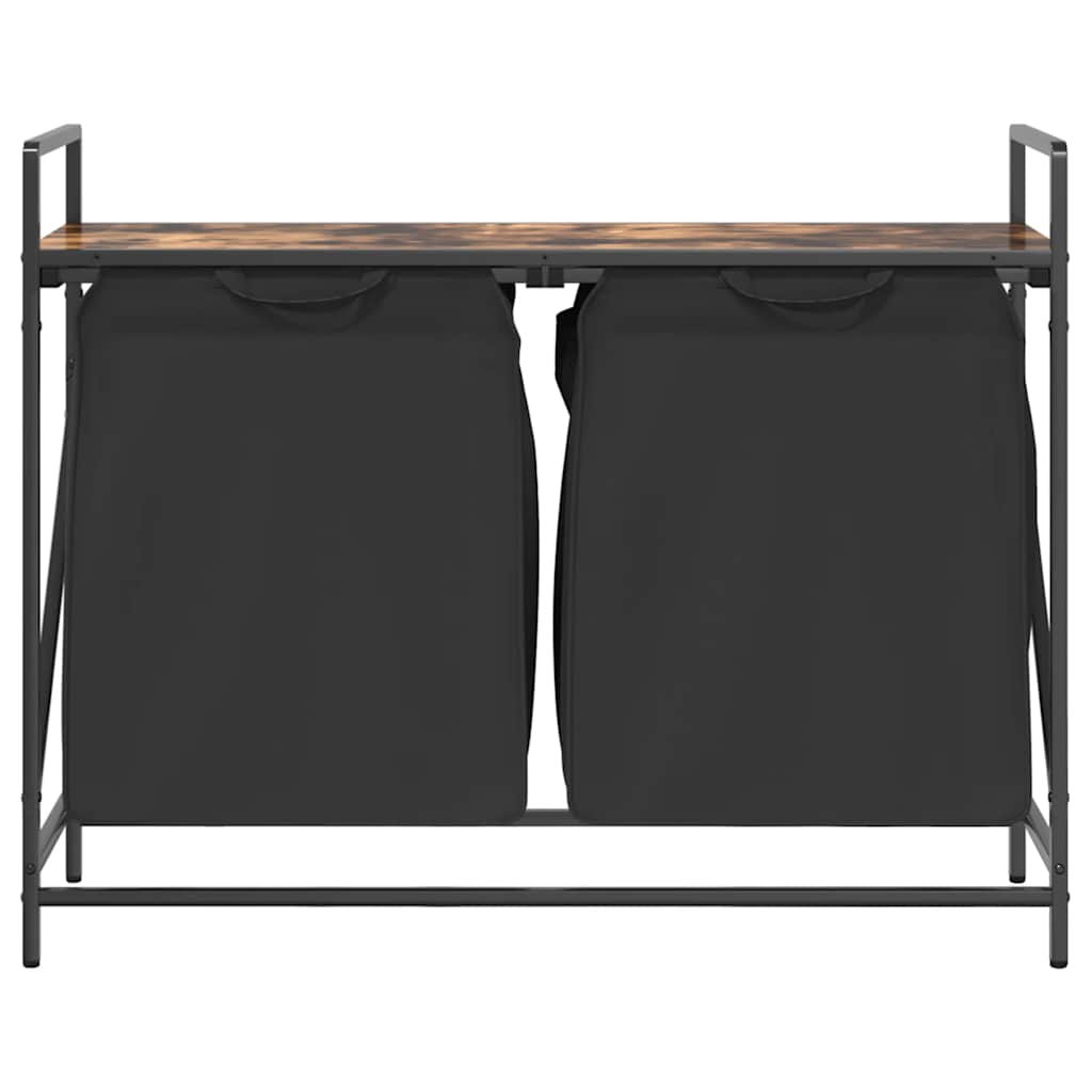 Panier à linge 2 compartiments avec étagère en chêne fumé