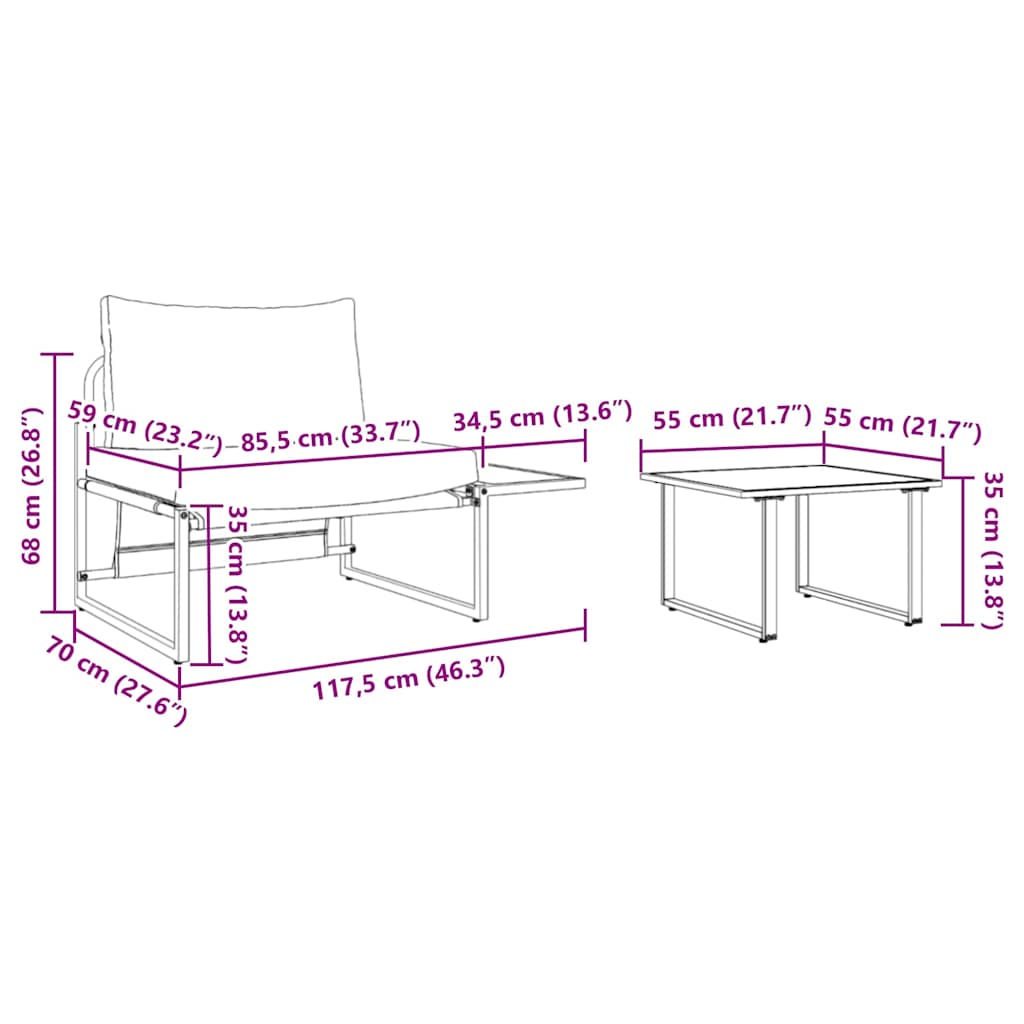 Gartensofa-set 2 stk. Hellgrau Stahl